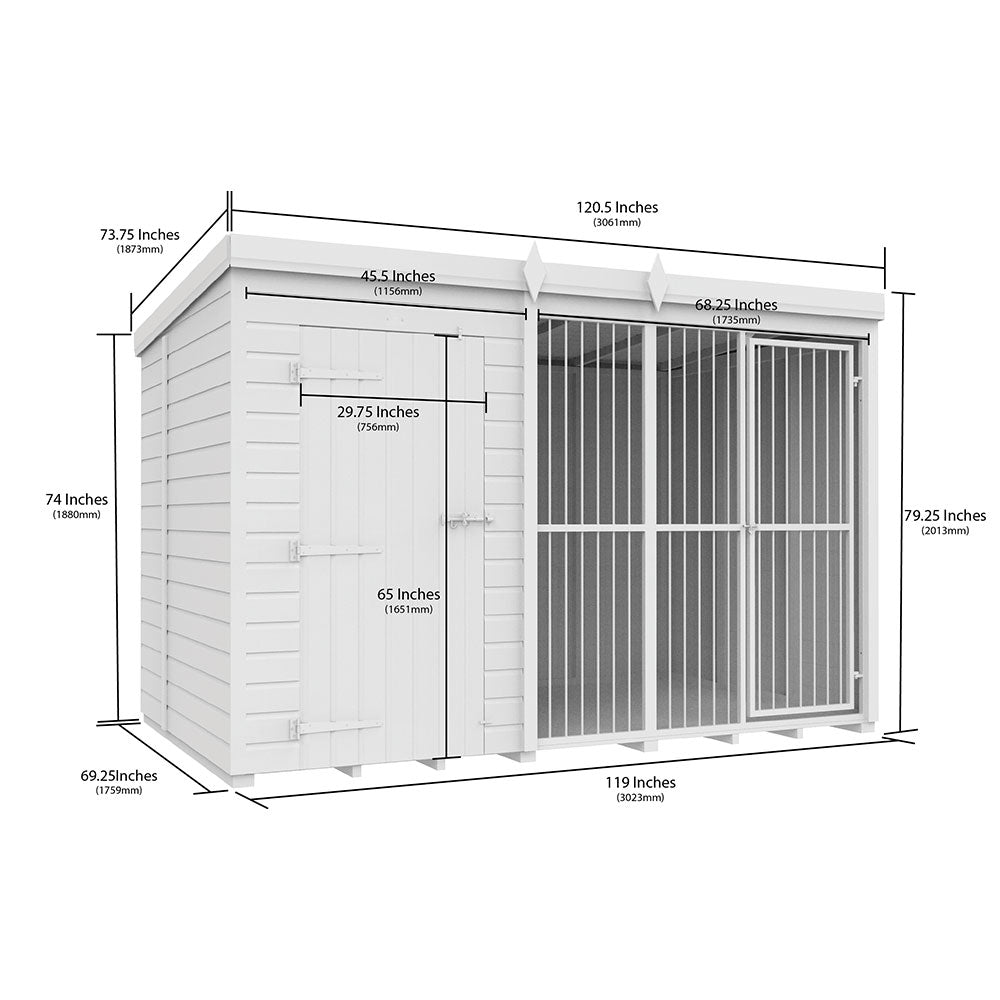 10ft X 6ft Dog Kennel and Run Full Height with Bars