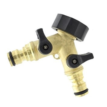 Double Tap Connector with Valves & Snap-On Outlets Brass