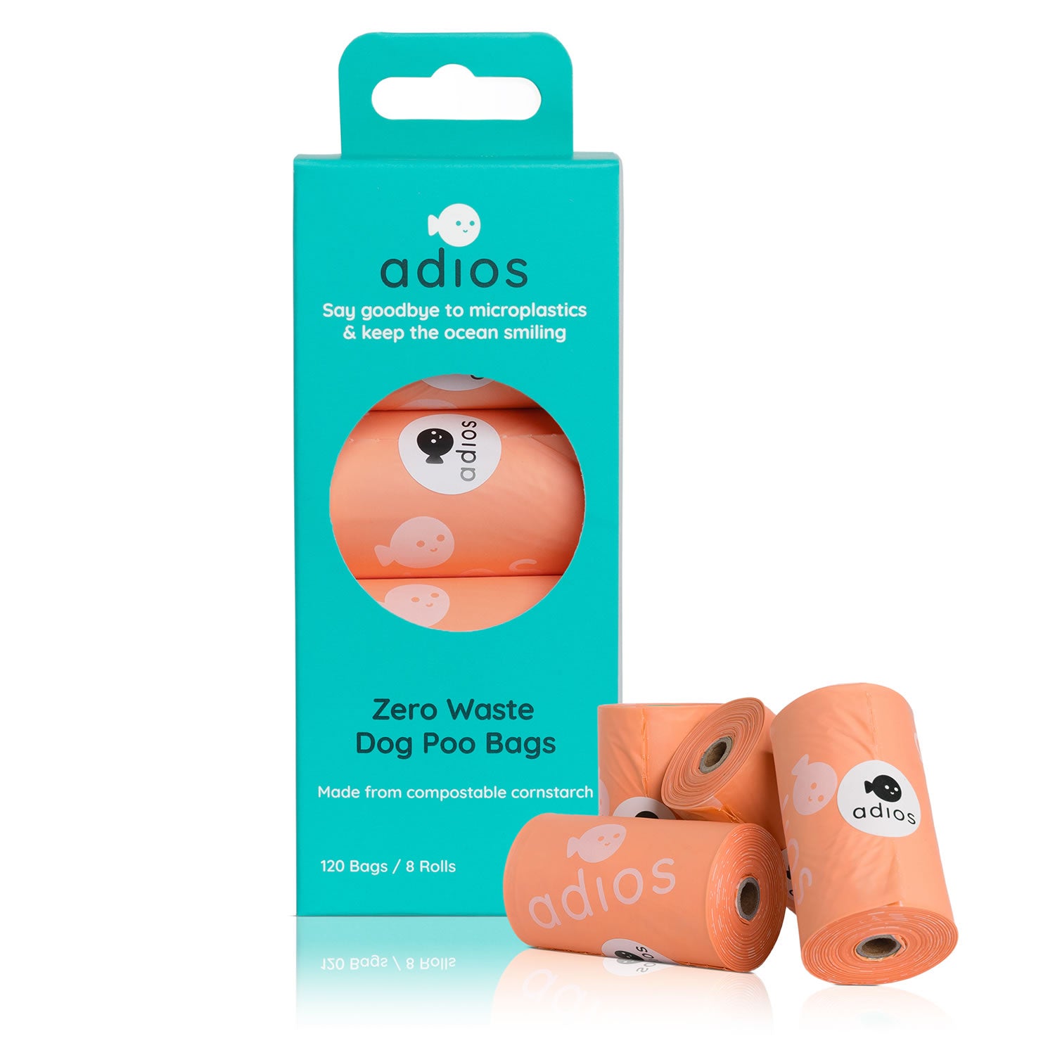 Adios Non Handle Poo Bags Rainbow - 8 Rolls (120 Bags)