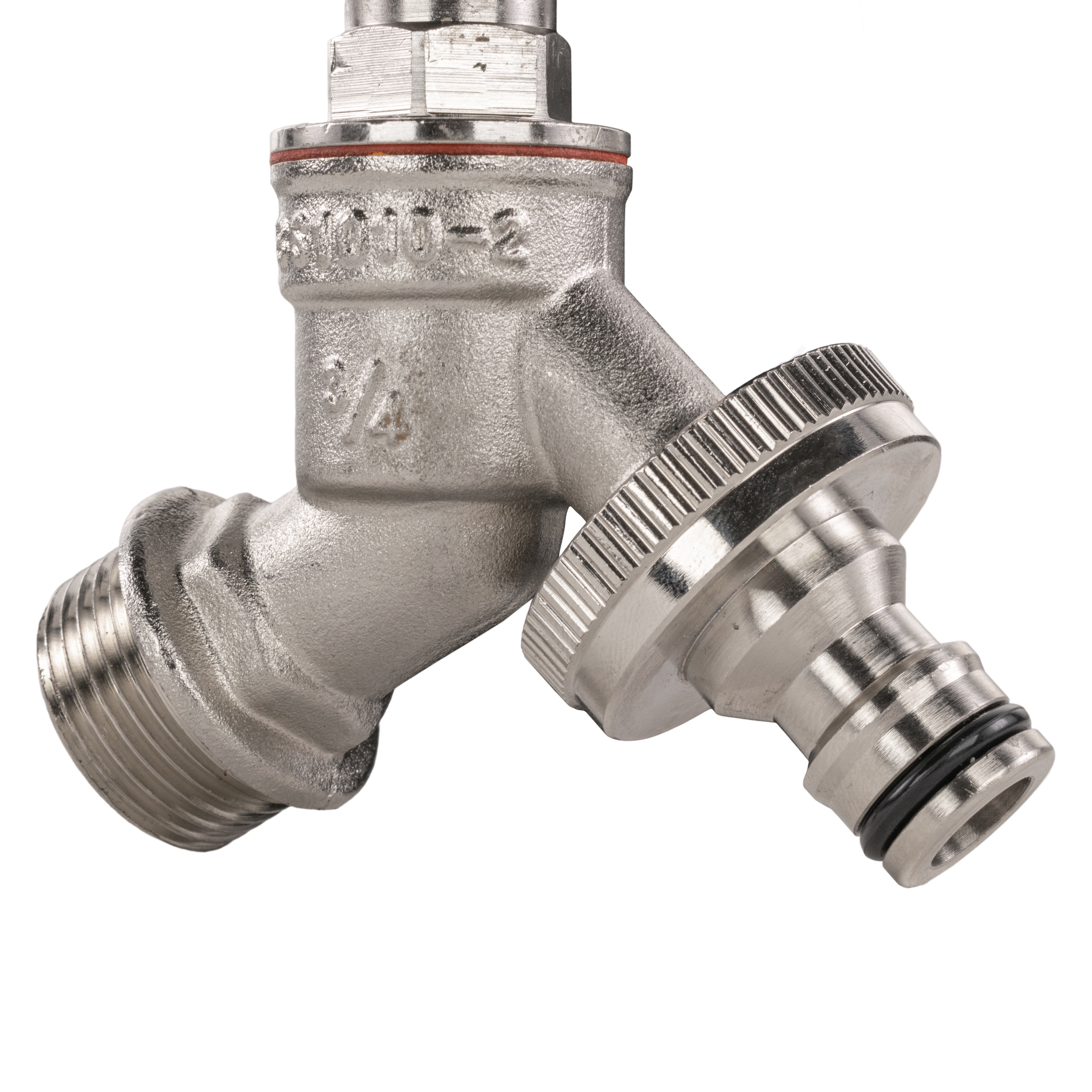 Garden Bib Tap Brass Nickle Plated 3/4" BSPM Inlet + Snap-On Male