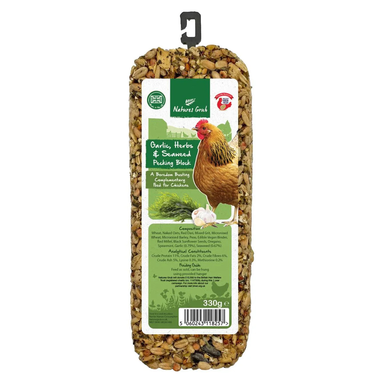 Natures Grub Garlic, Herbs & Seaweed Pecking Block 330g