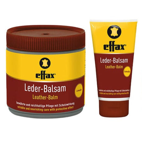 Effax leather balm jar and tube on a white background