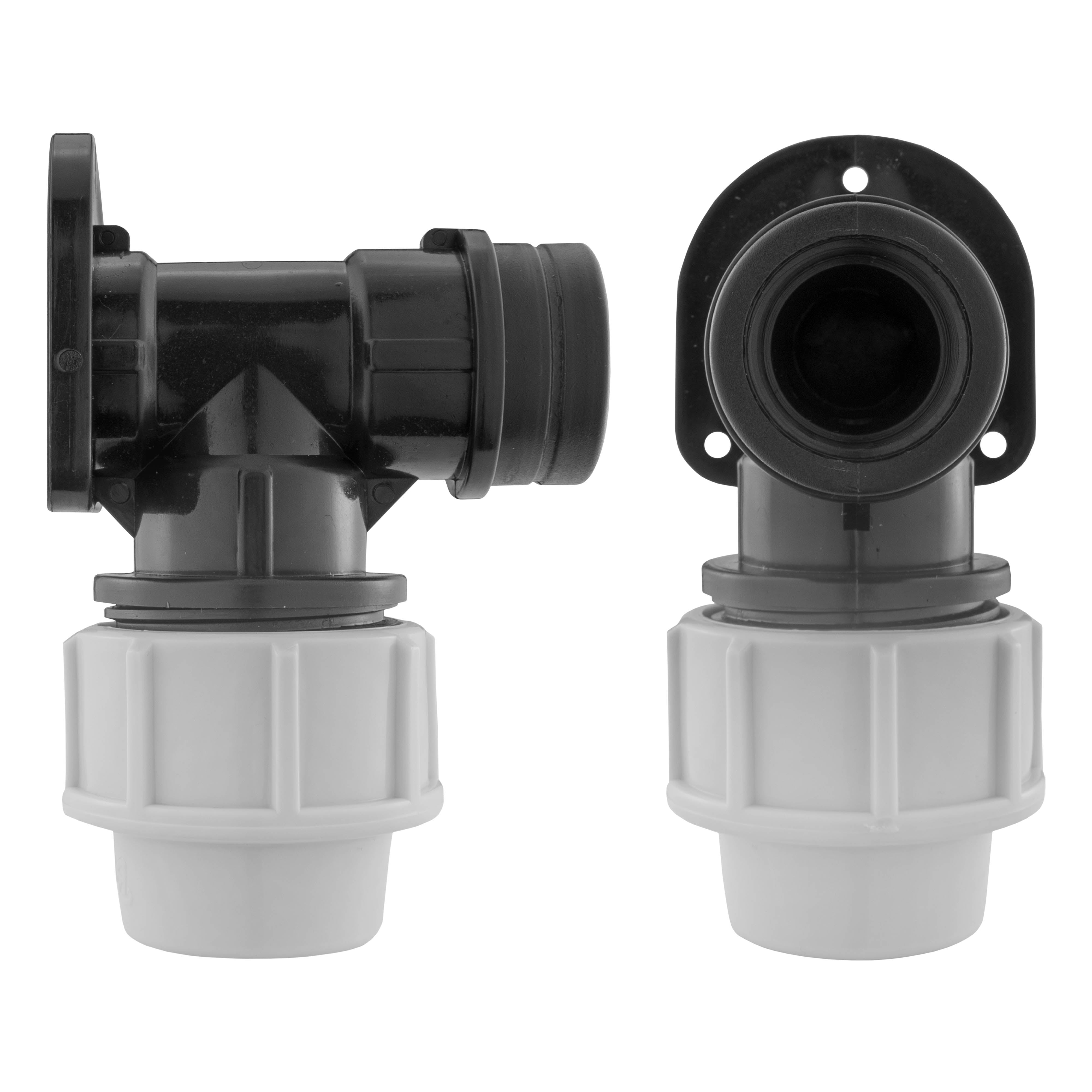 Wall Flange Kit 25mm MDPE + Large Plastic Valve & 20mm MDPE Straight