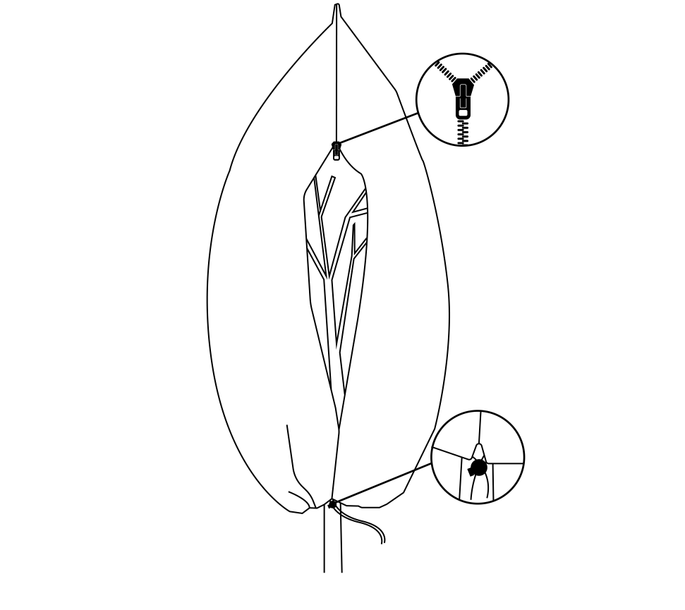 Protective Plant Cover, 50gsm Sack with Cord and Zipper, Diameter: 64cm, Size: 1m x 1.6 m