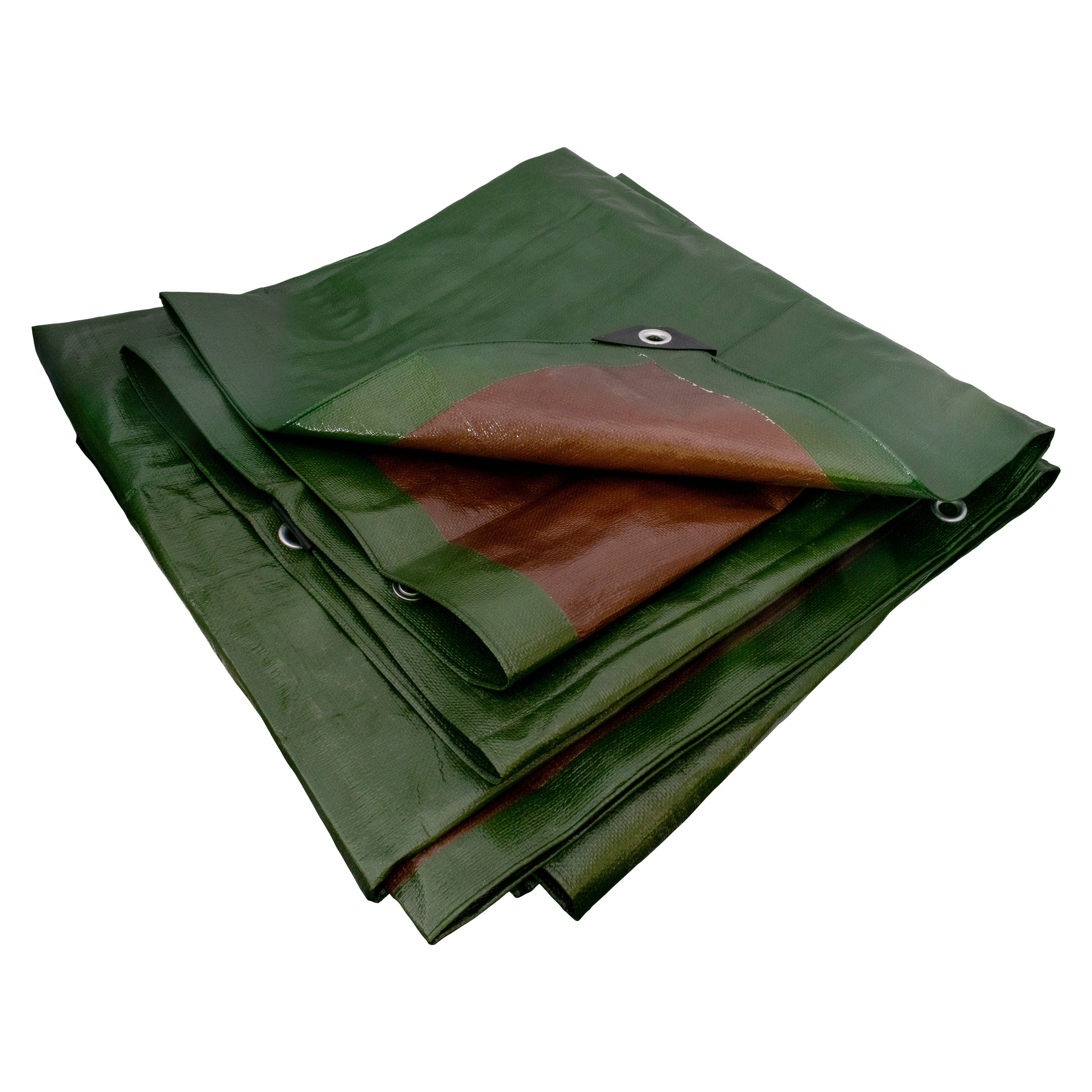 Green/Brown L-Grade Tarpaulin with 10 x 6" Bungee Balls (Black) and 10 x Screw Type Tarp Clips
