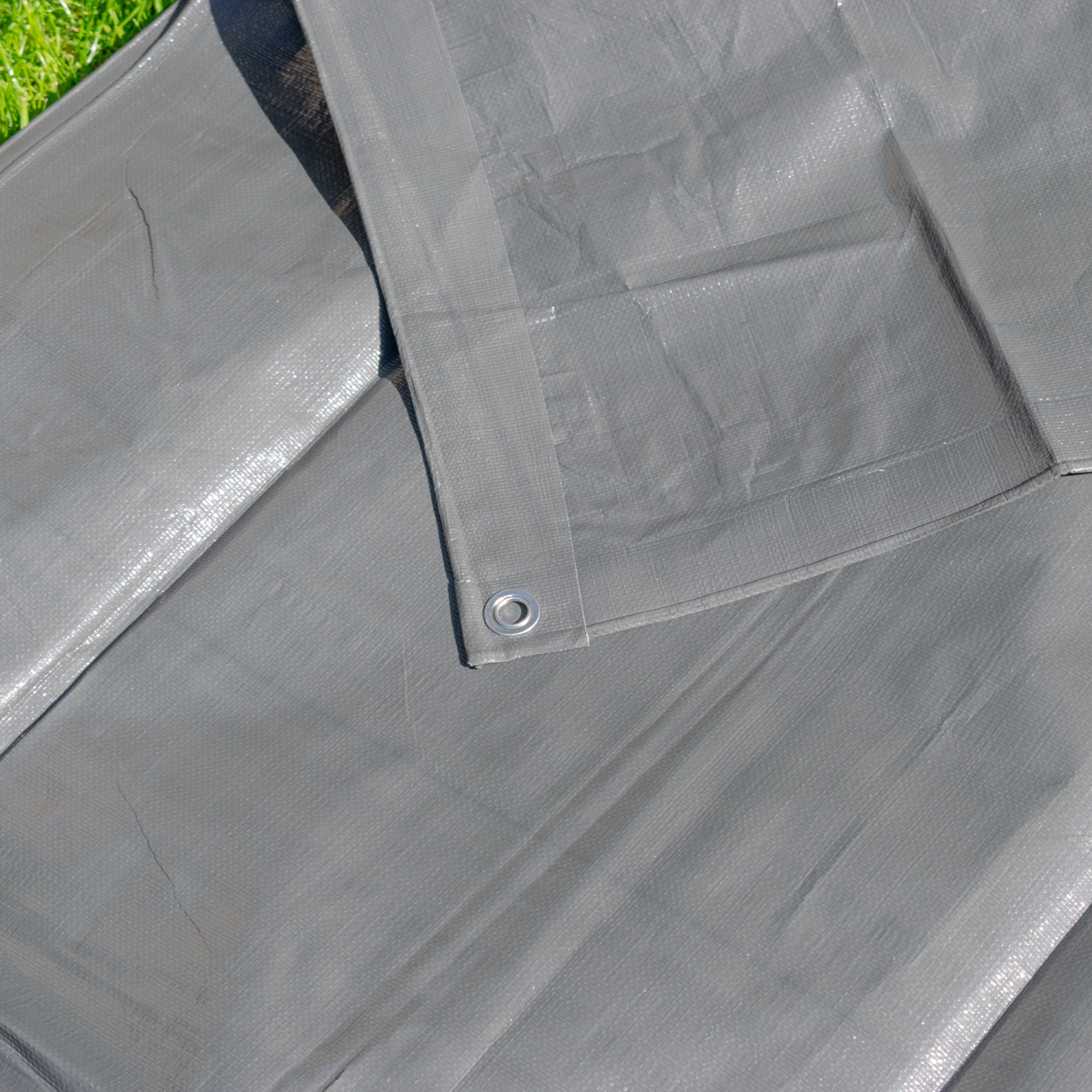 Grey L-Grade Tarpaulin with 10m of 6mm Bungee Rope and 10 x Slide Type Tarp Clips