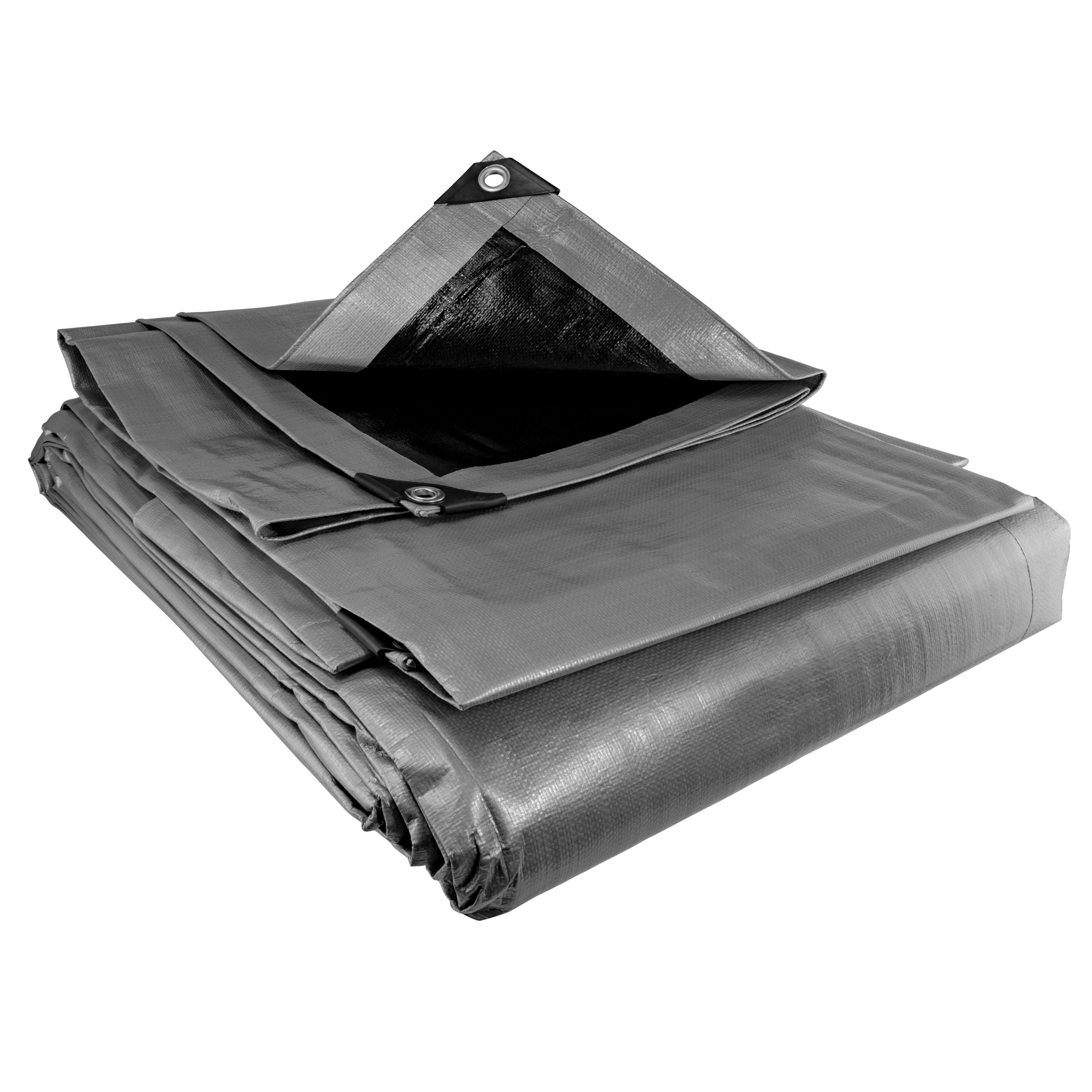 Silver XL-Grade Tarpaulin with 10 x 6" Bungee Balls (Black) and 10 x Screw Type Tarp Clips