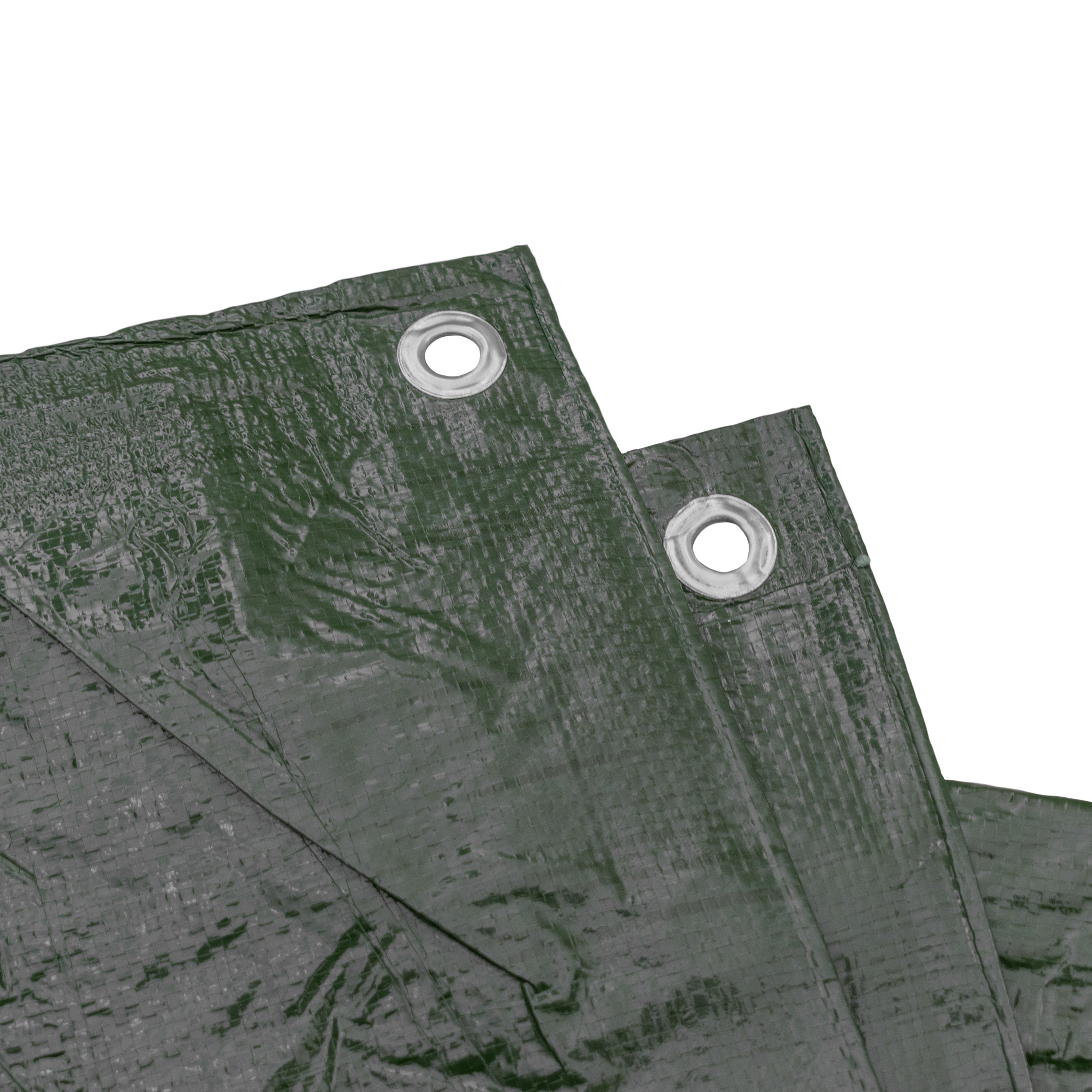 Green M-Grade Tarpaulin with 10m of 6mm Bungee Rope and 10 x Slide Type Tarp Clips