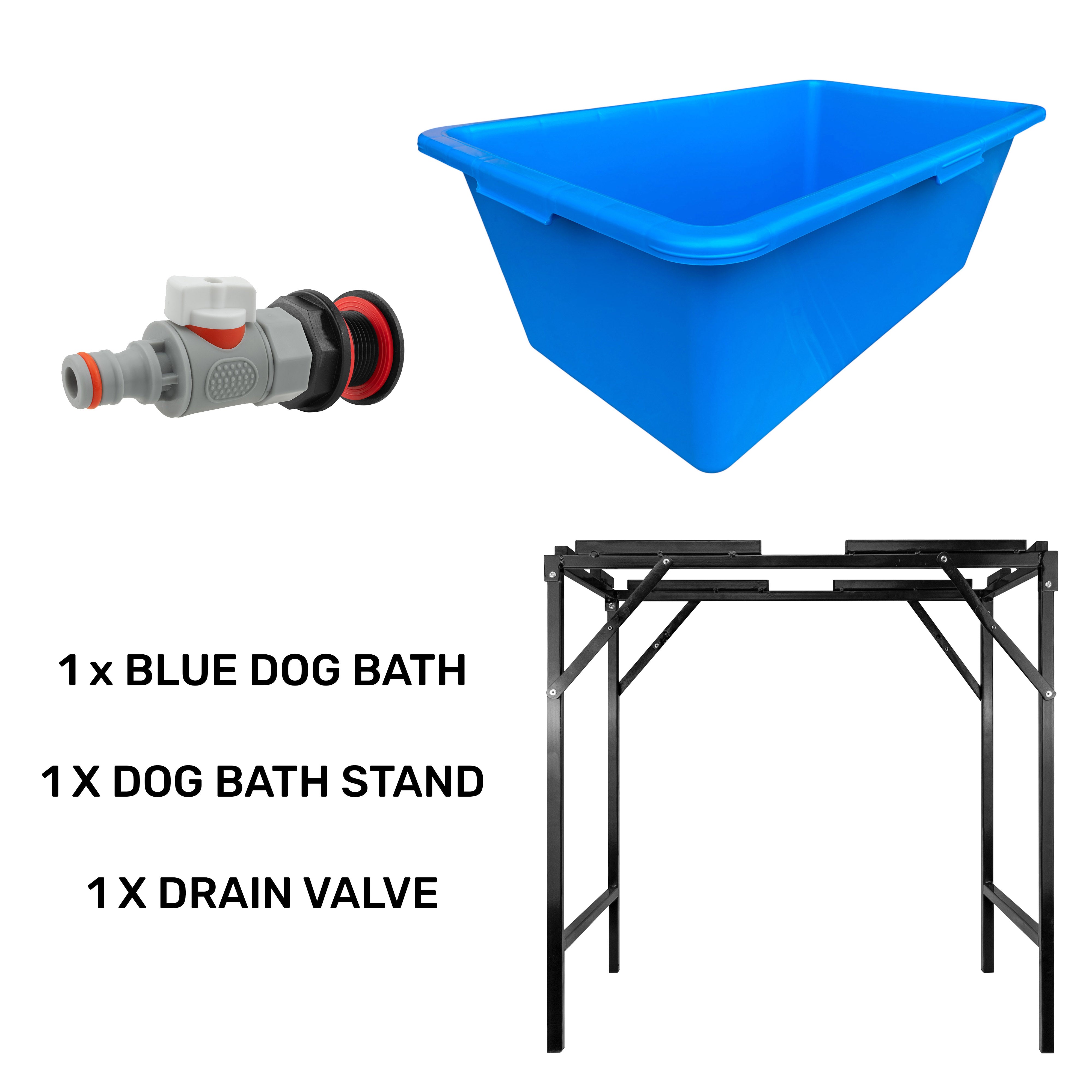 Blue Dog Bath with Drain Valve (WL) and Stand
