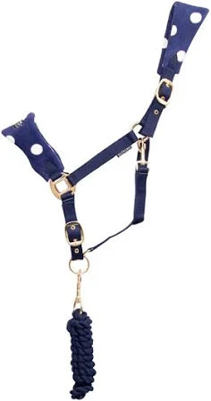 Supreme Products Nobel Navy Dotty Fleece Head Collar & Lead Rope Set
