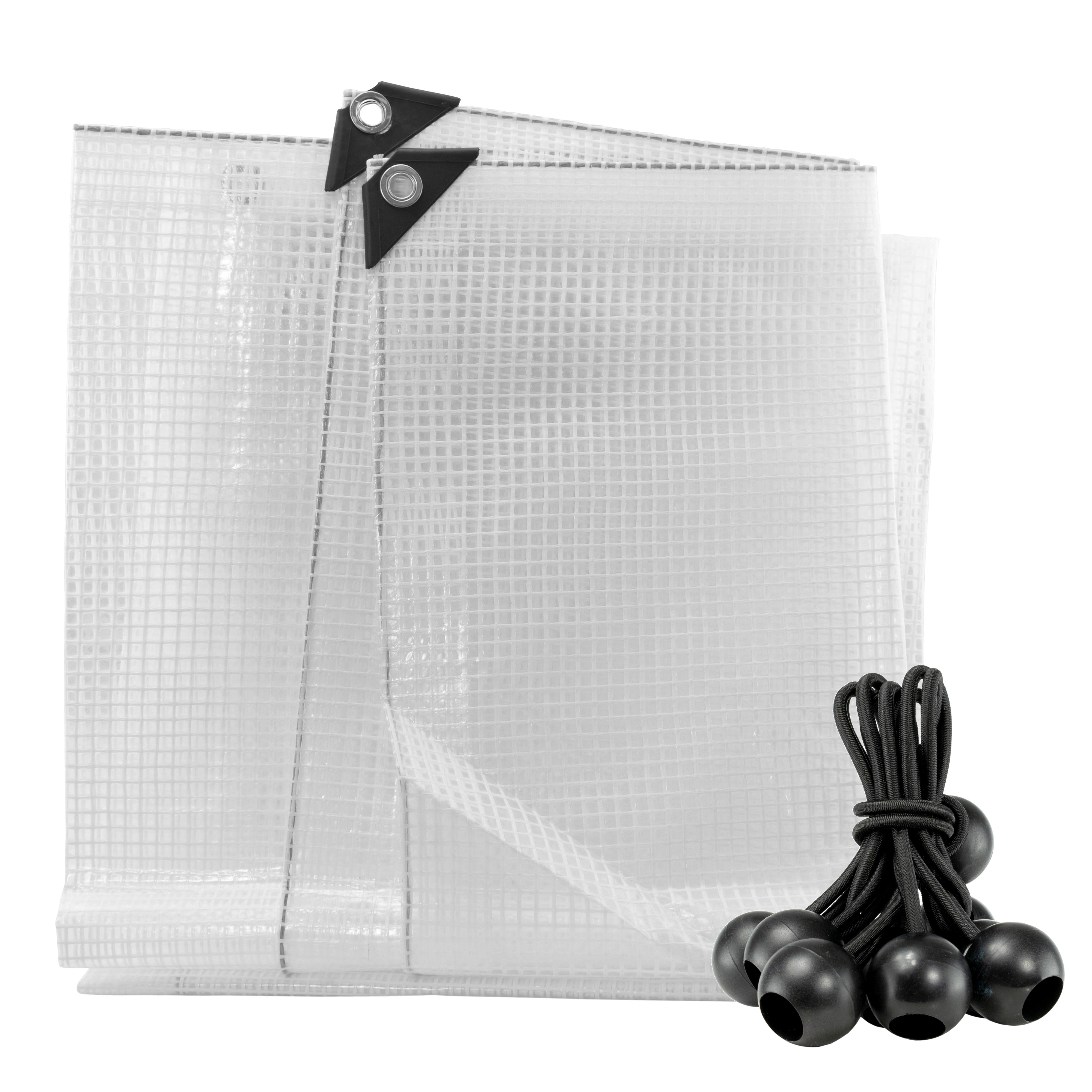 Clear XL-Grade Tarpaulin with 10 x 6" Bungee Balls (Black)