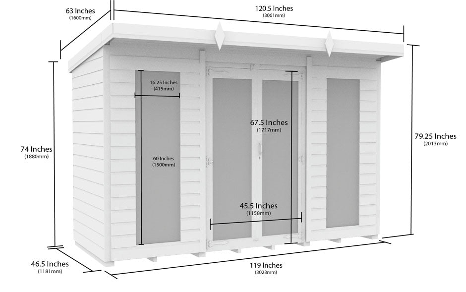 10ft x 4ft Pent Summer House (Full Height Window)