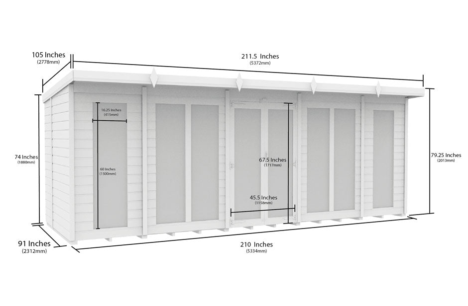 18ft x 8ft Pent Summer House (Full Height Window)