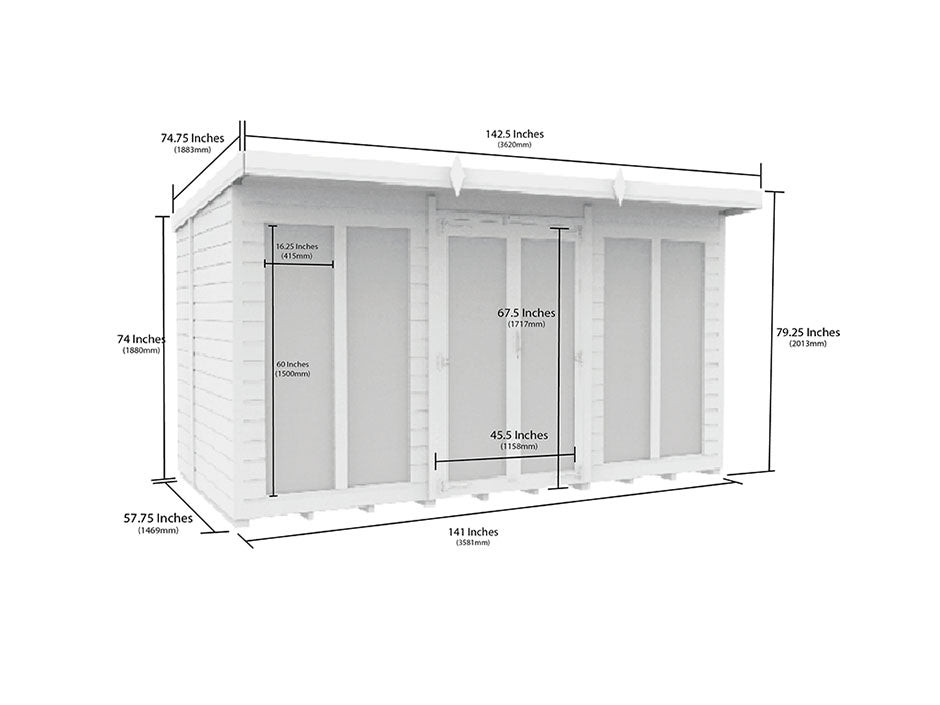 12ft x 5ft Pent Summer House Loglap (Full Height Window)