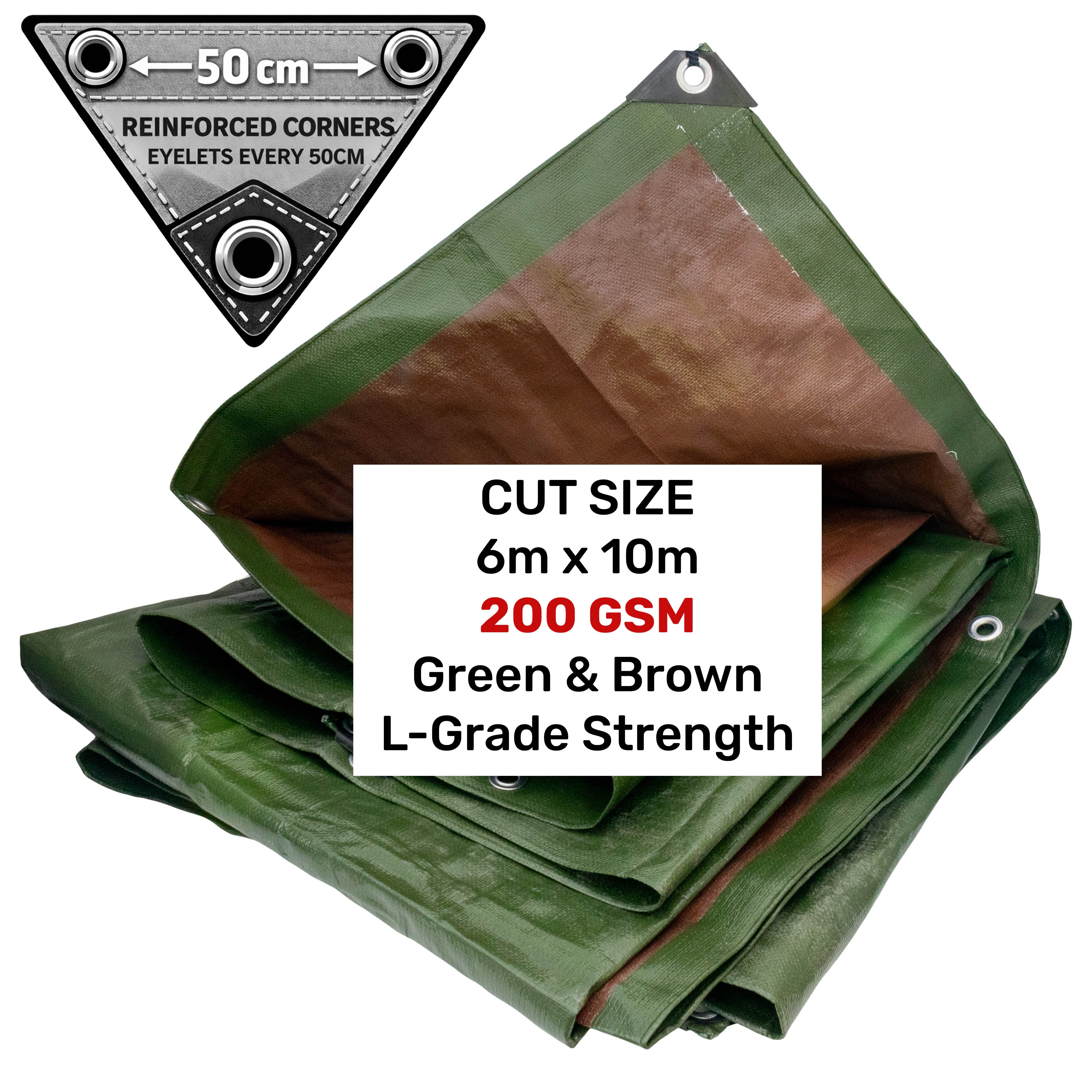Green/Brown L-Grade Tarpaulin 6m x 10m