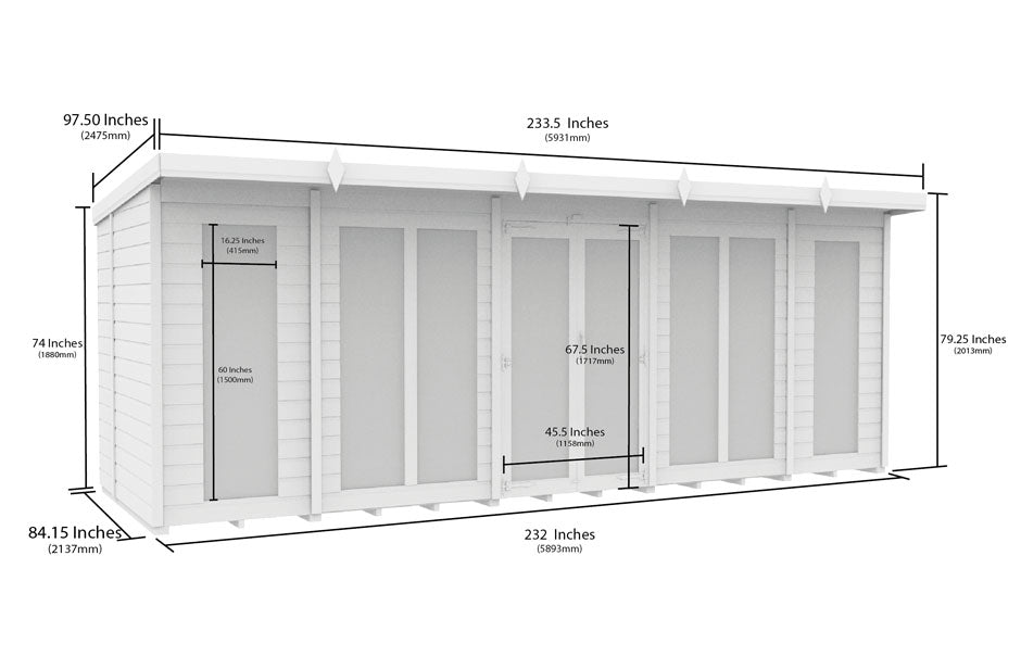 20ft x 7ft Pent Summer House (Full Height Window)