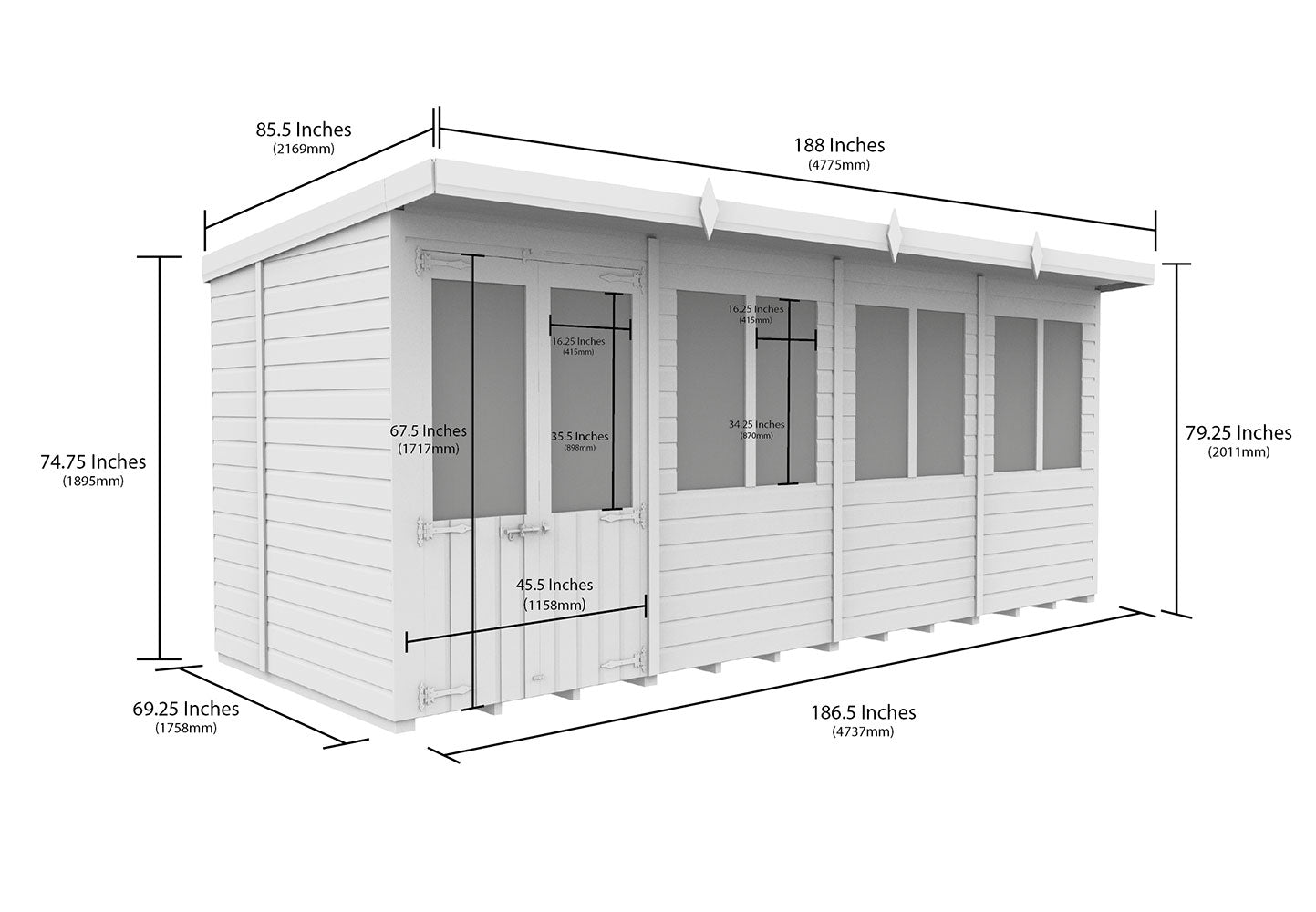 16ft x 6ft Pent Summer House