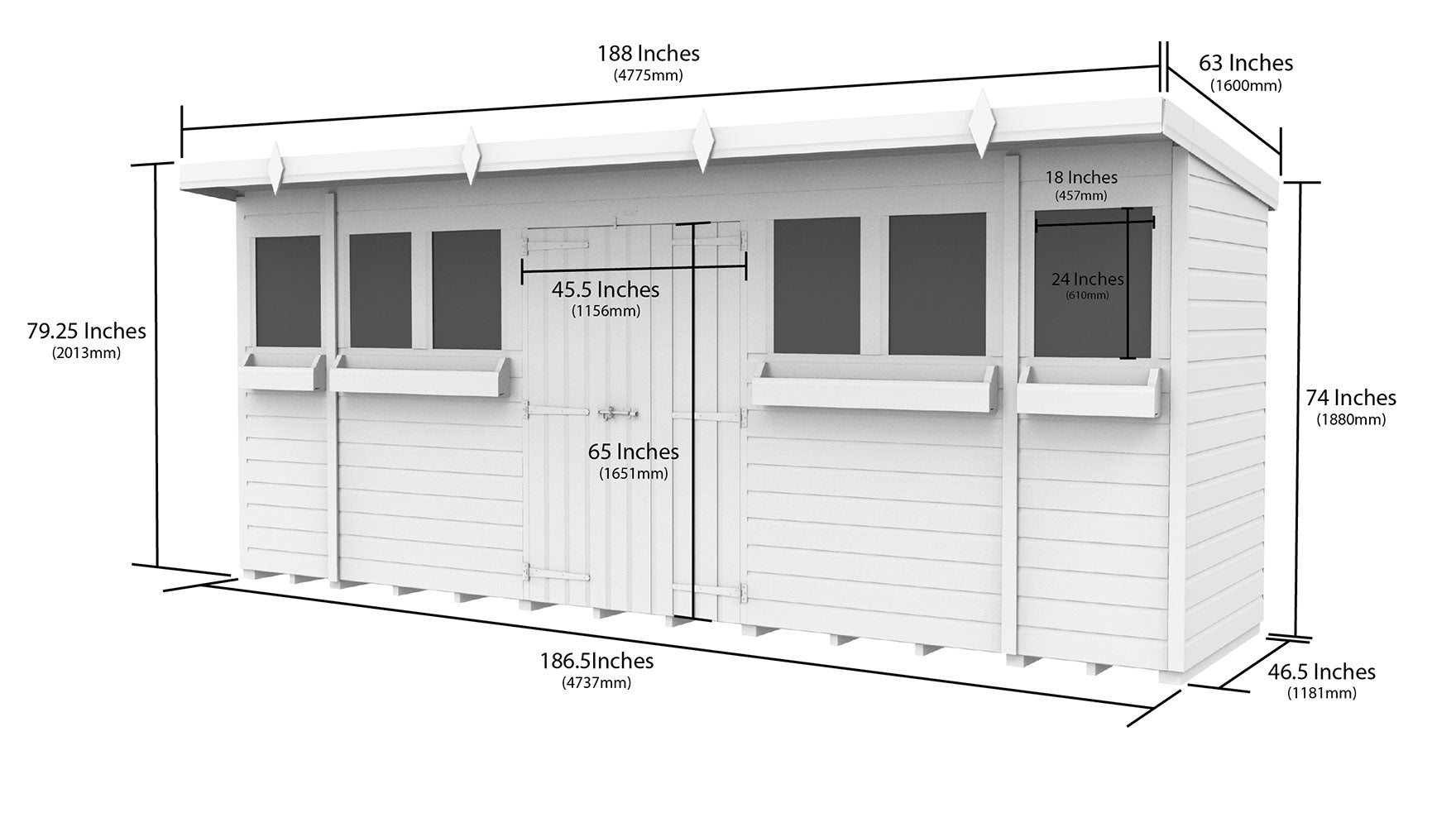 16ft x 4ft Pent Summer Shed