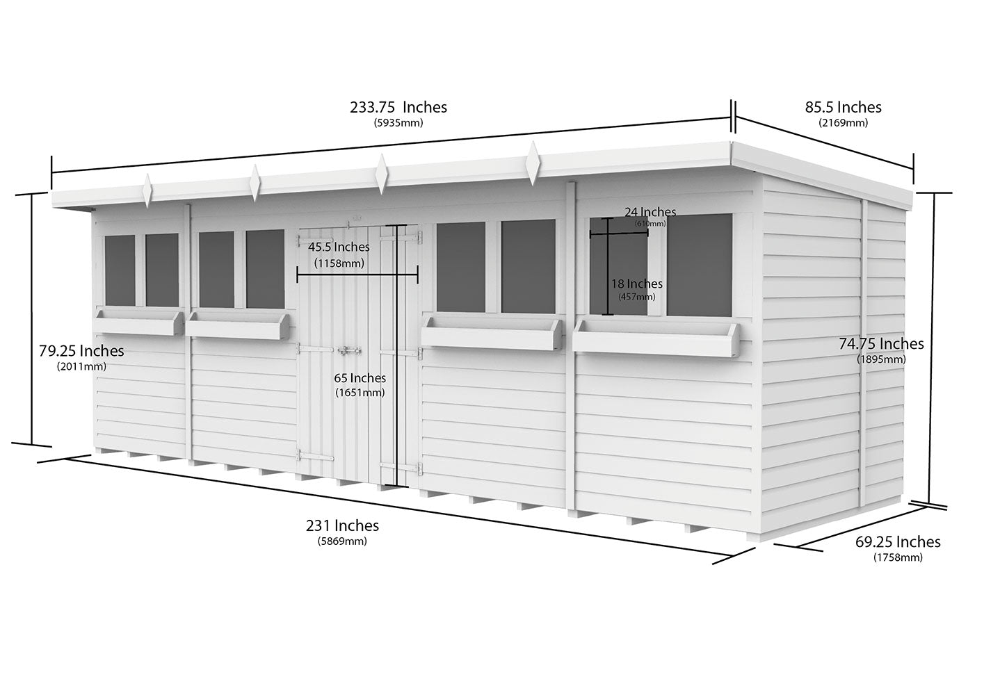 20ft x 6ft Pent Summer Shed