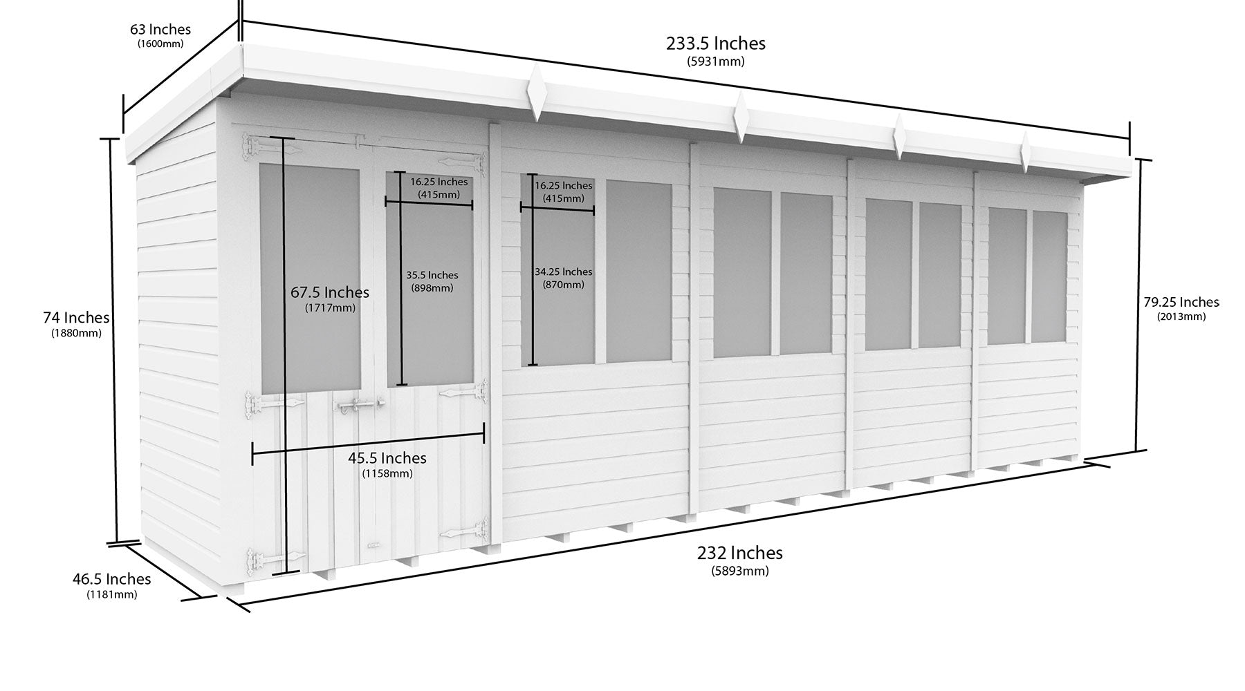 20ft x 4ft Pent Summer House