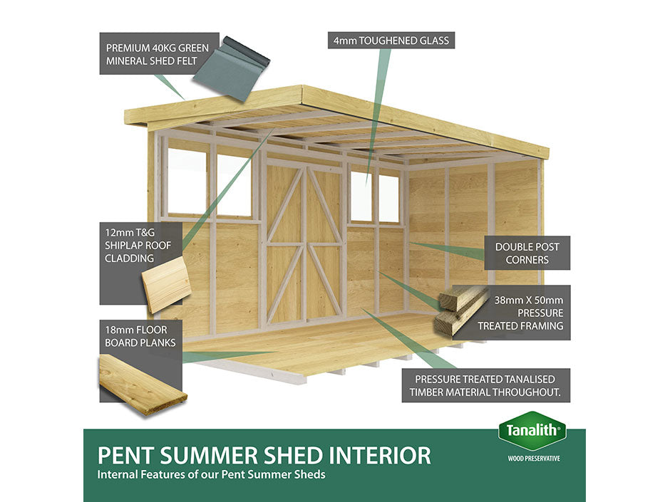 20ft x 8ft Pent Summer Shed Loglap