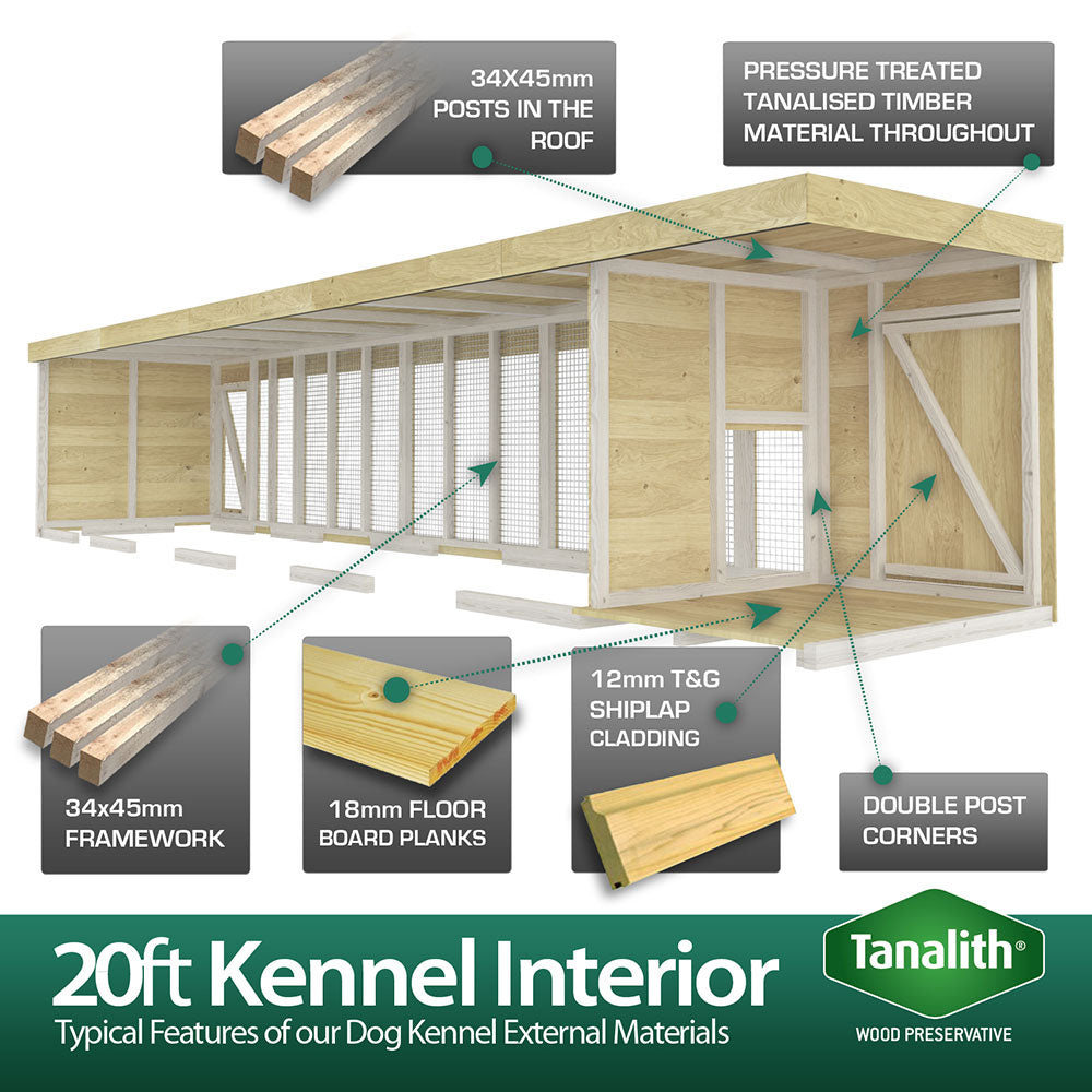 20ft x 4ft Dog Kennel and Run