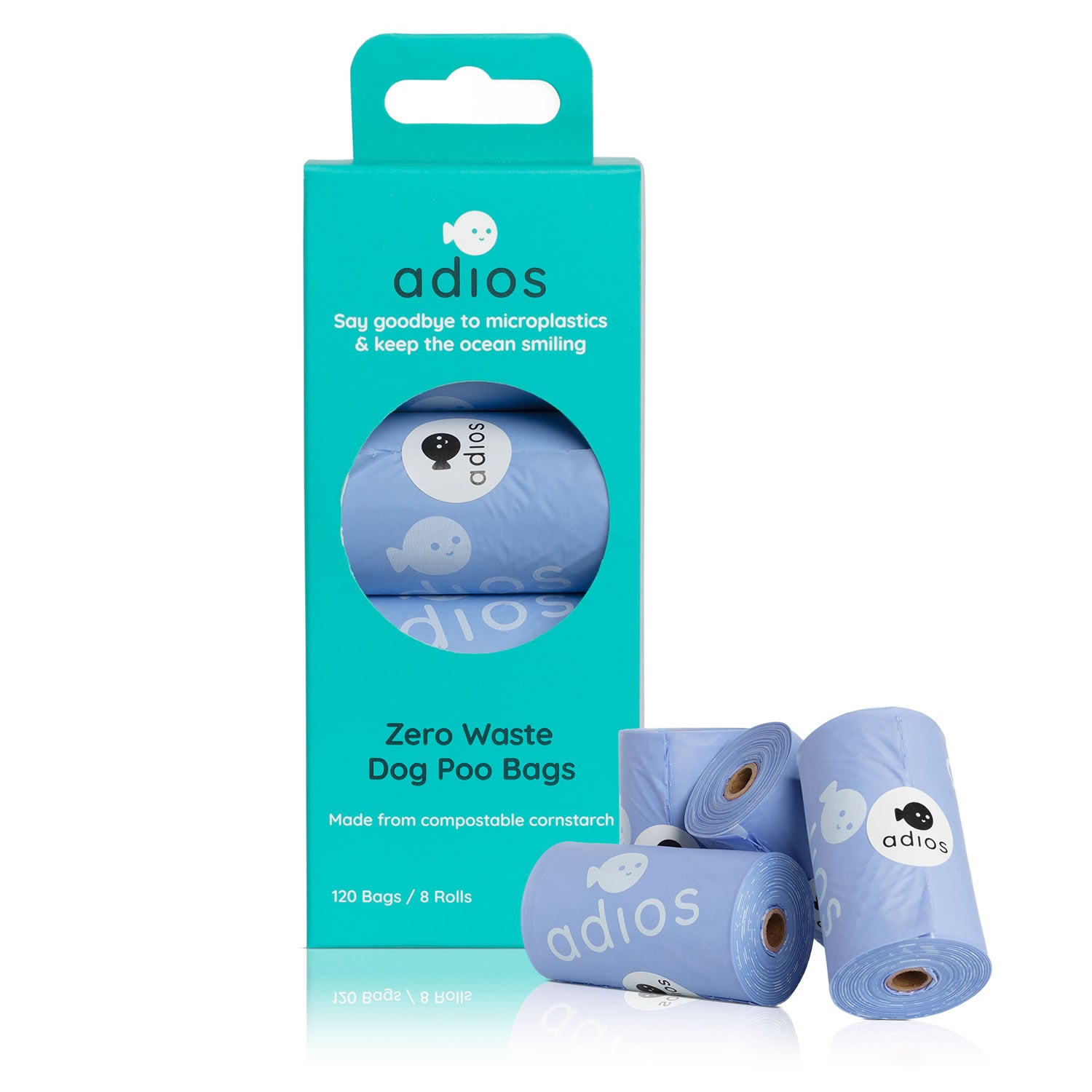 Adios Non Handle Poo Bags Rainbow - 8 Rolls (120 Bags)
