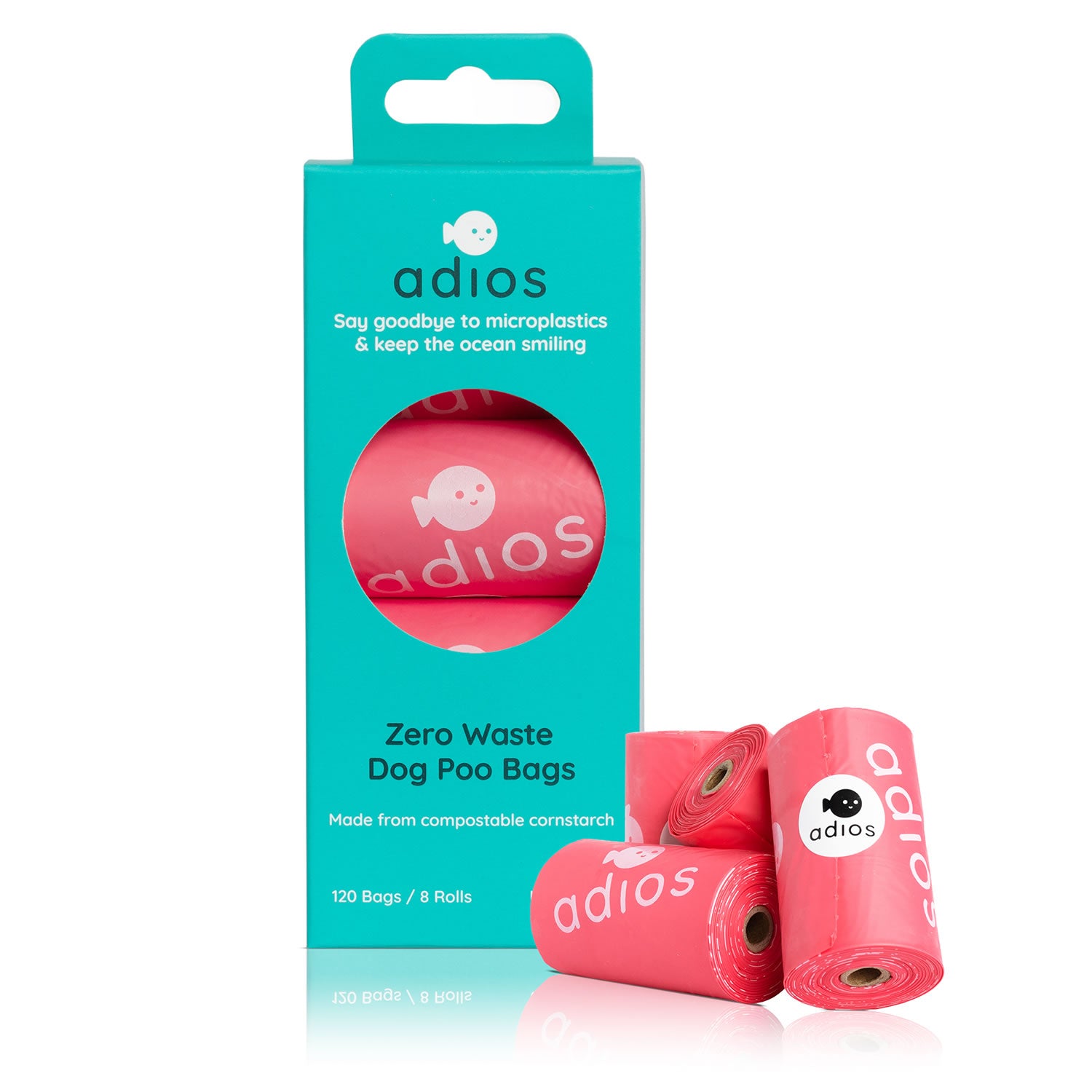 Adios Non Handle Poo Bags Rainbow - 8 Rolls (120 Bags)