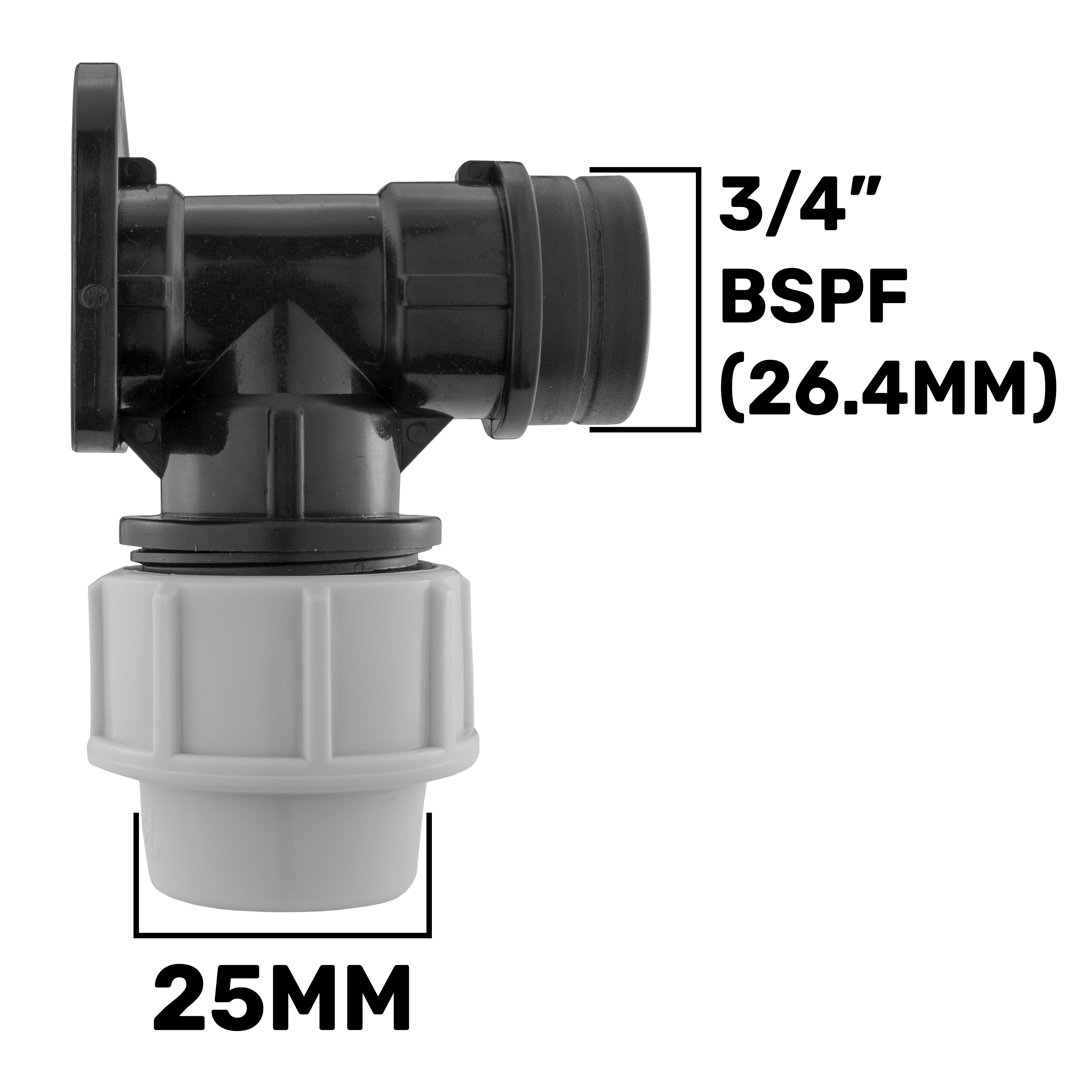 Wall Flange Kit 25mm MDPE + Large Plastic Valve & 20mm MDPE Straight