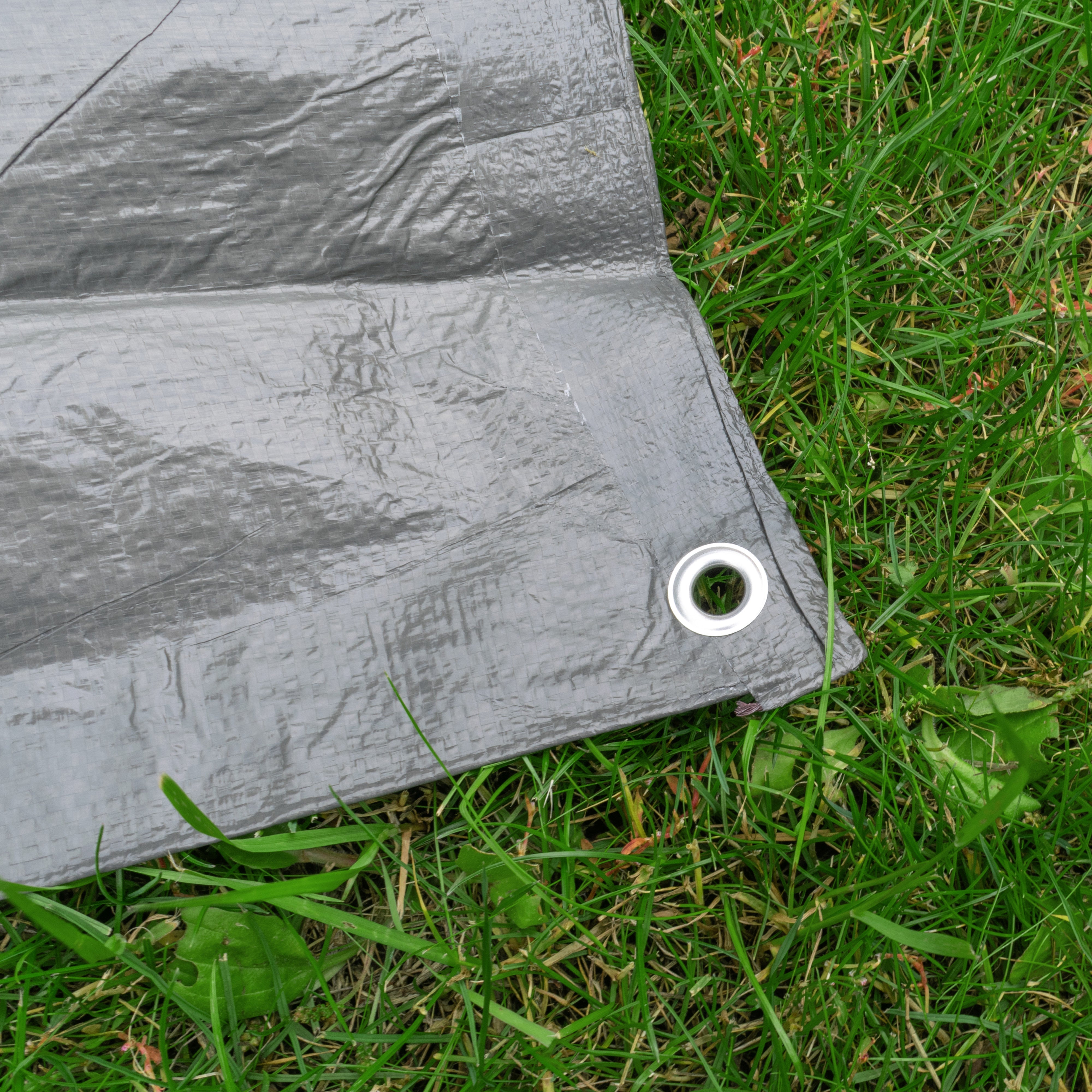 Grey S-Grade Tarpaulin with 10m of 6mm Bungee Rope and 10 x Slide Type Tarp Clips