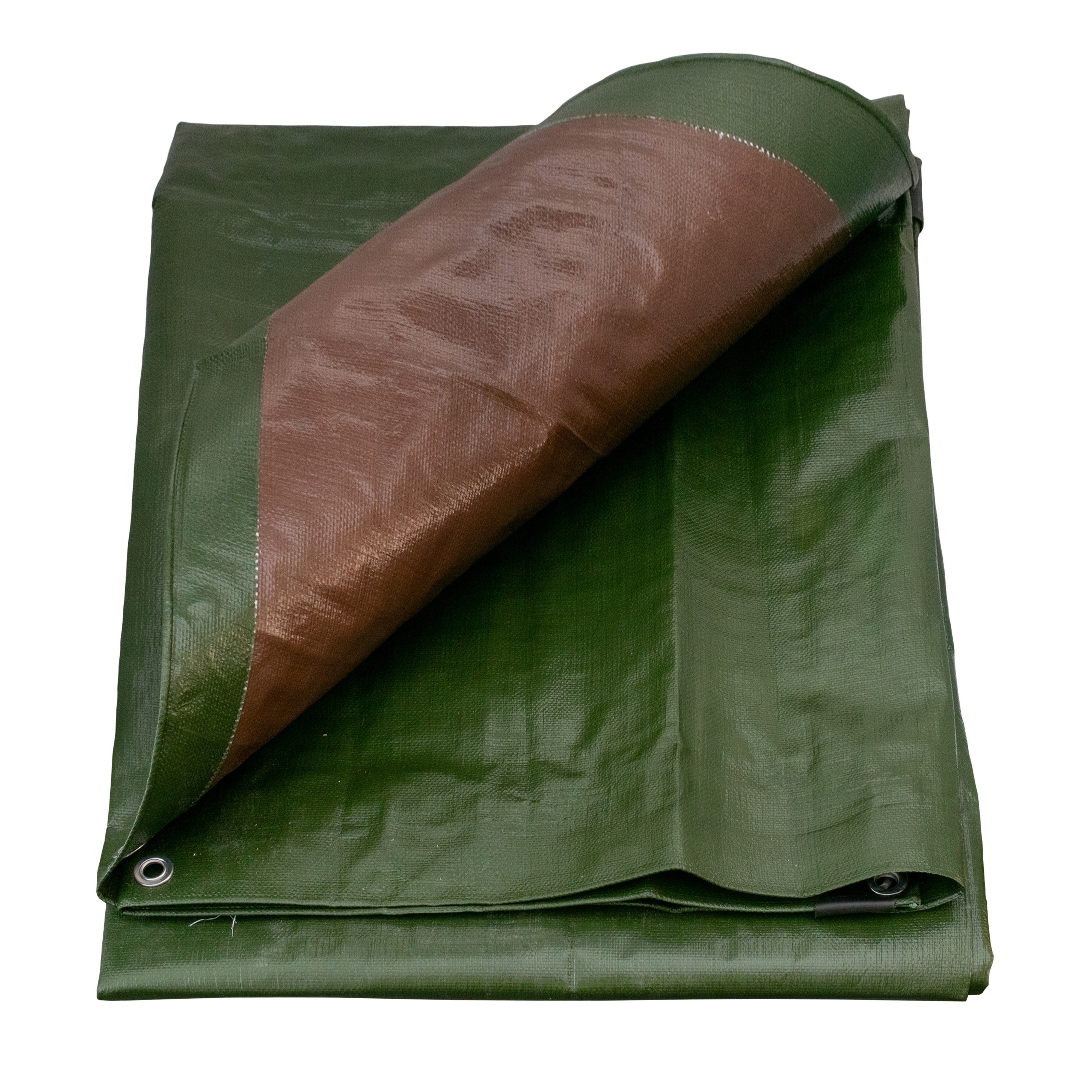 Green/Brown L-Grade Tarpaulin with 10 x 6" Bungee Balls (Black) and 10 x Screw Type Tarp Clips