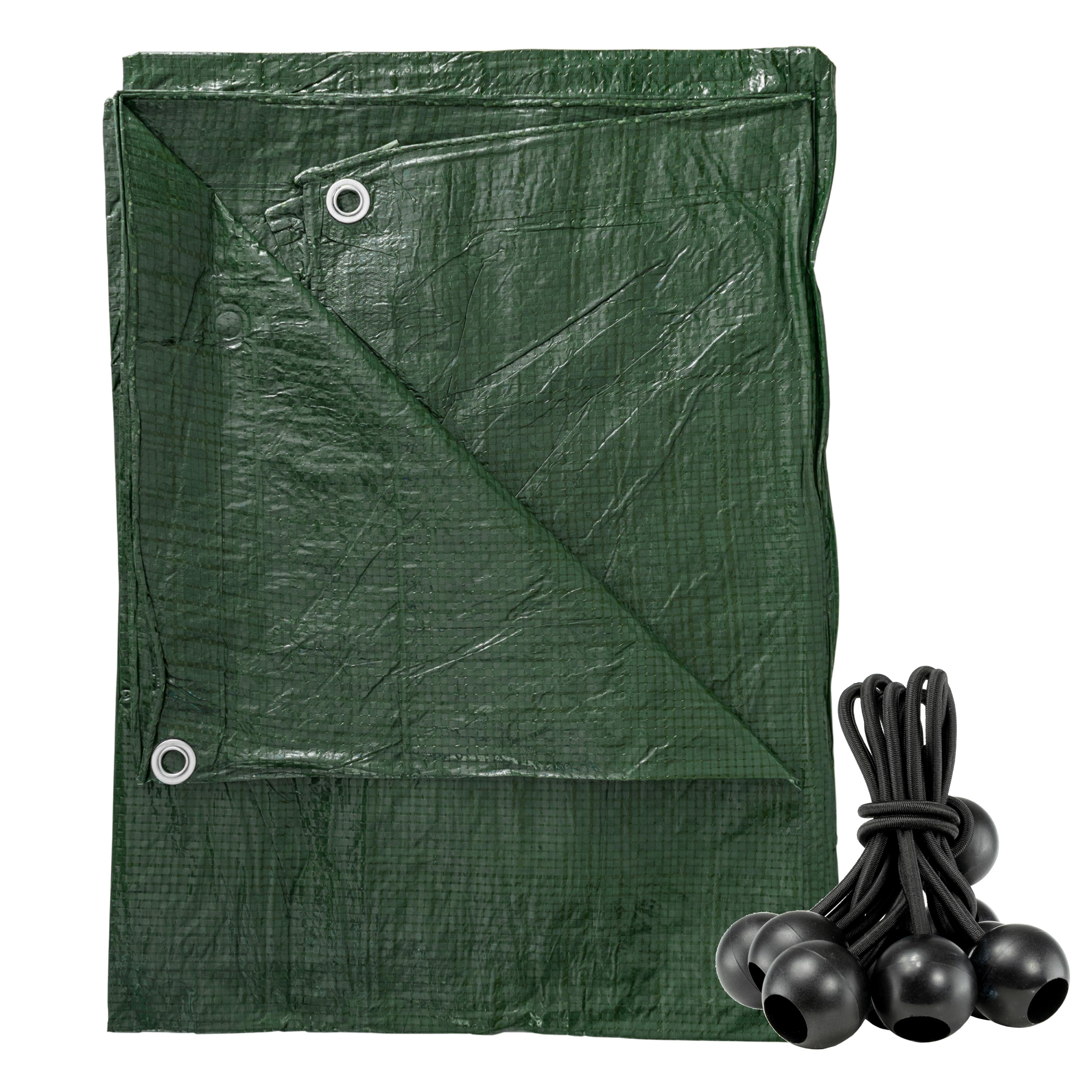 Green S-Grade Tarpaulin with 10 x Bungee Balls (Black)