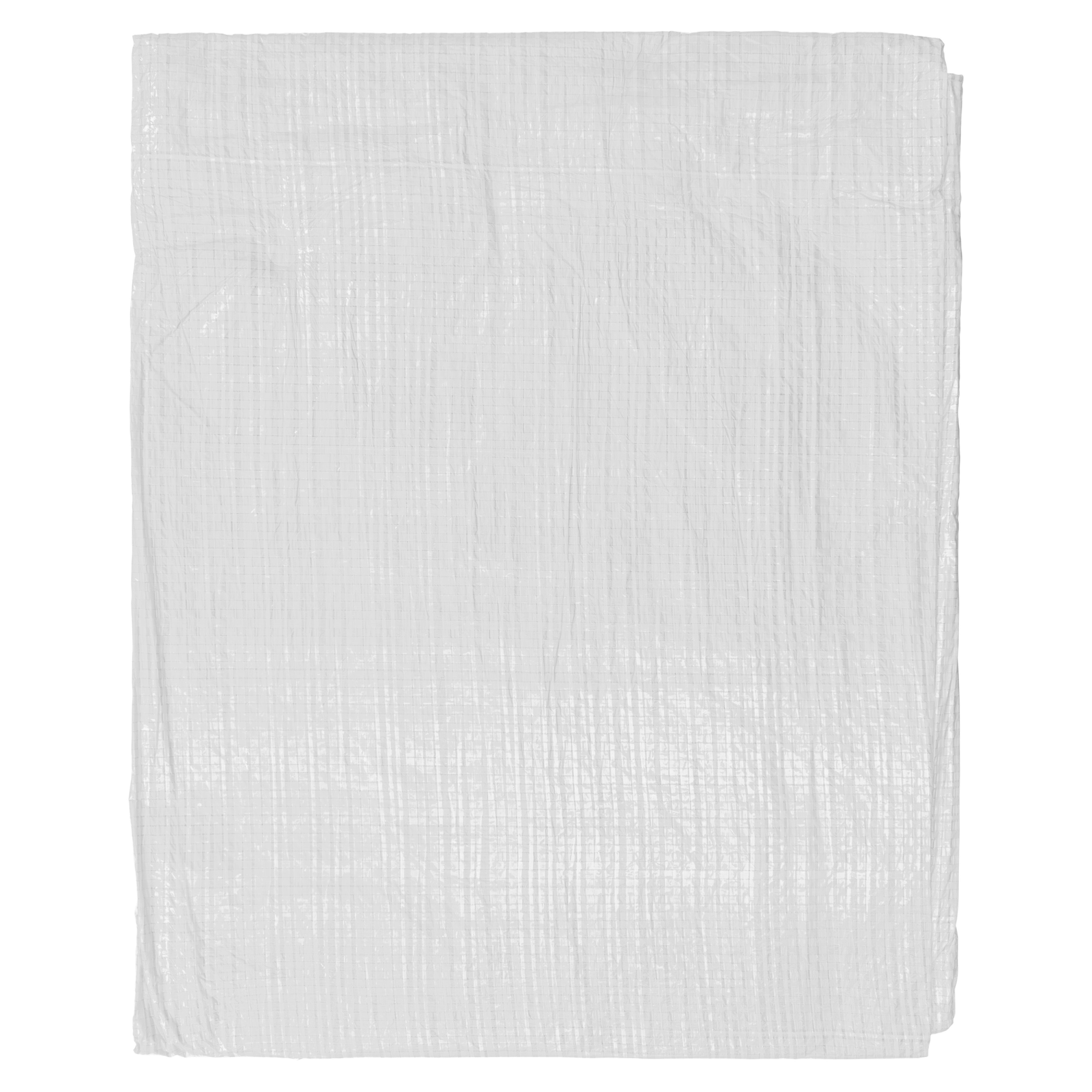 White M-Grade Tarpaulin with 10m of 6mm Bungee Rope and 10 x Slide Type Tarp Clips