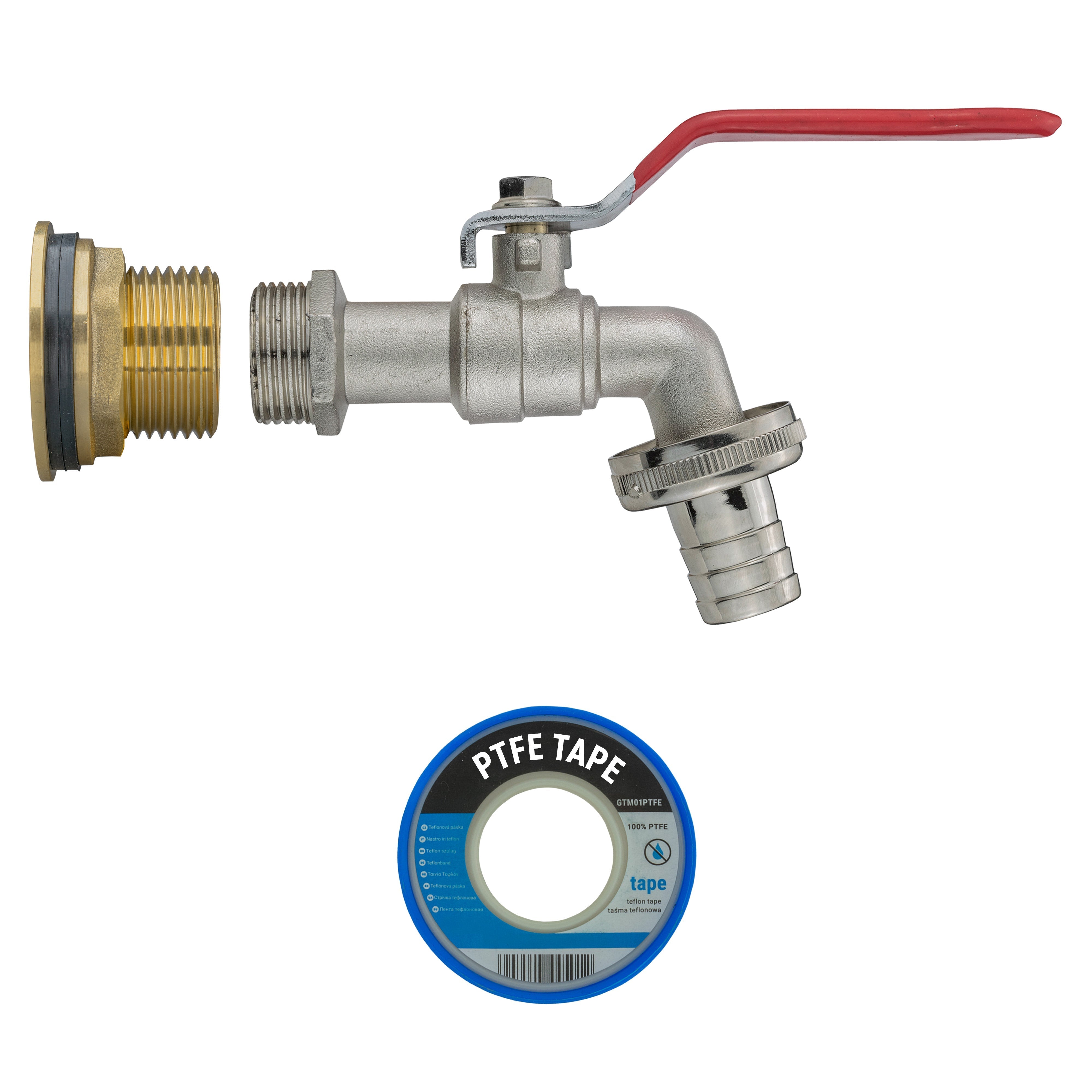 Water Butt Brass Kit 1" with Barbed Lever Tap