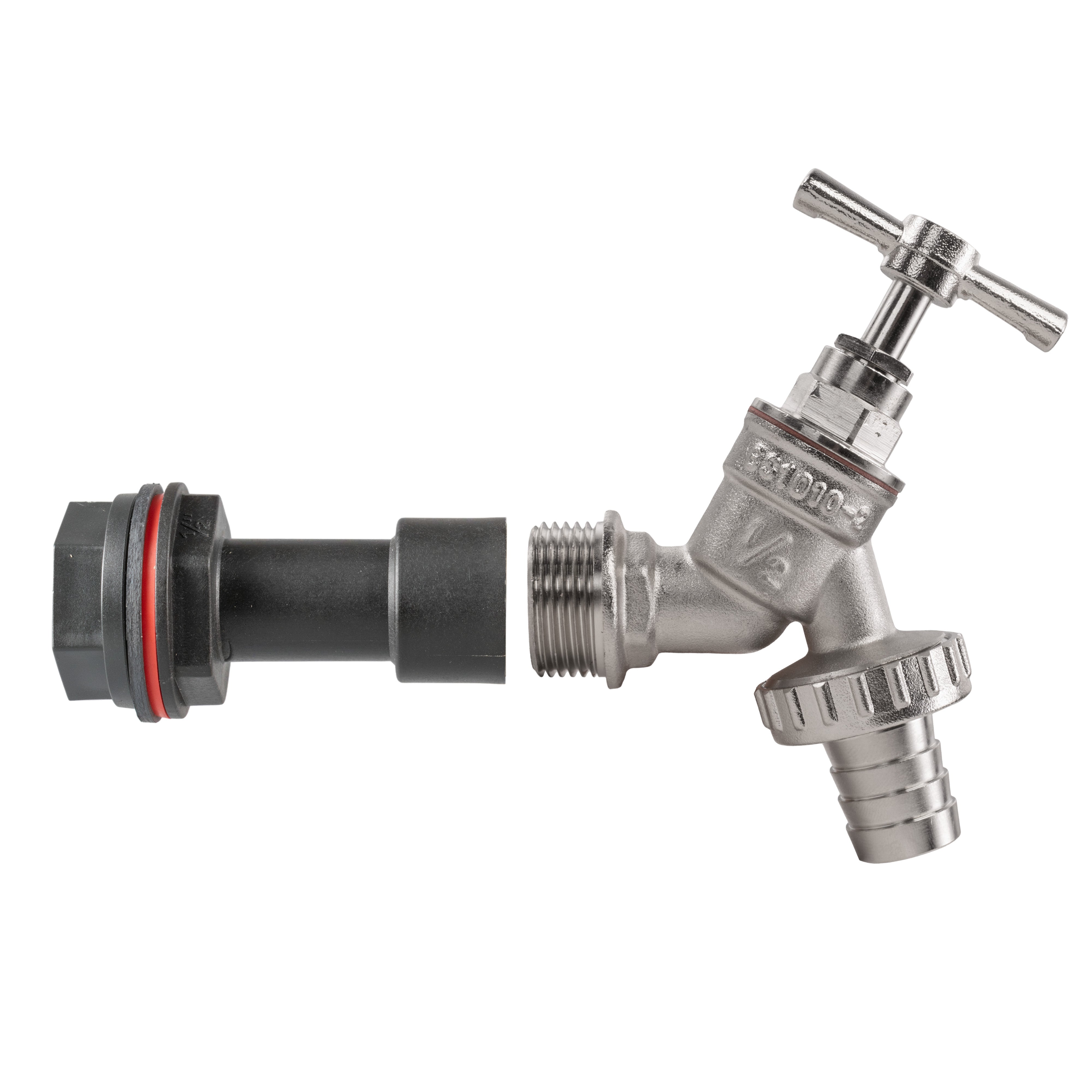 Water Butt Extension Kit 1/2" with Nickel Plated Barbed Tap and Drill Bit