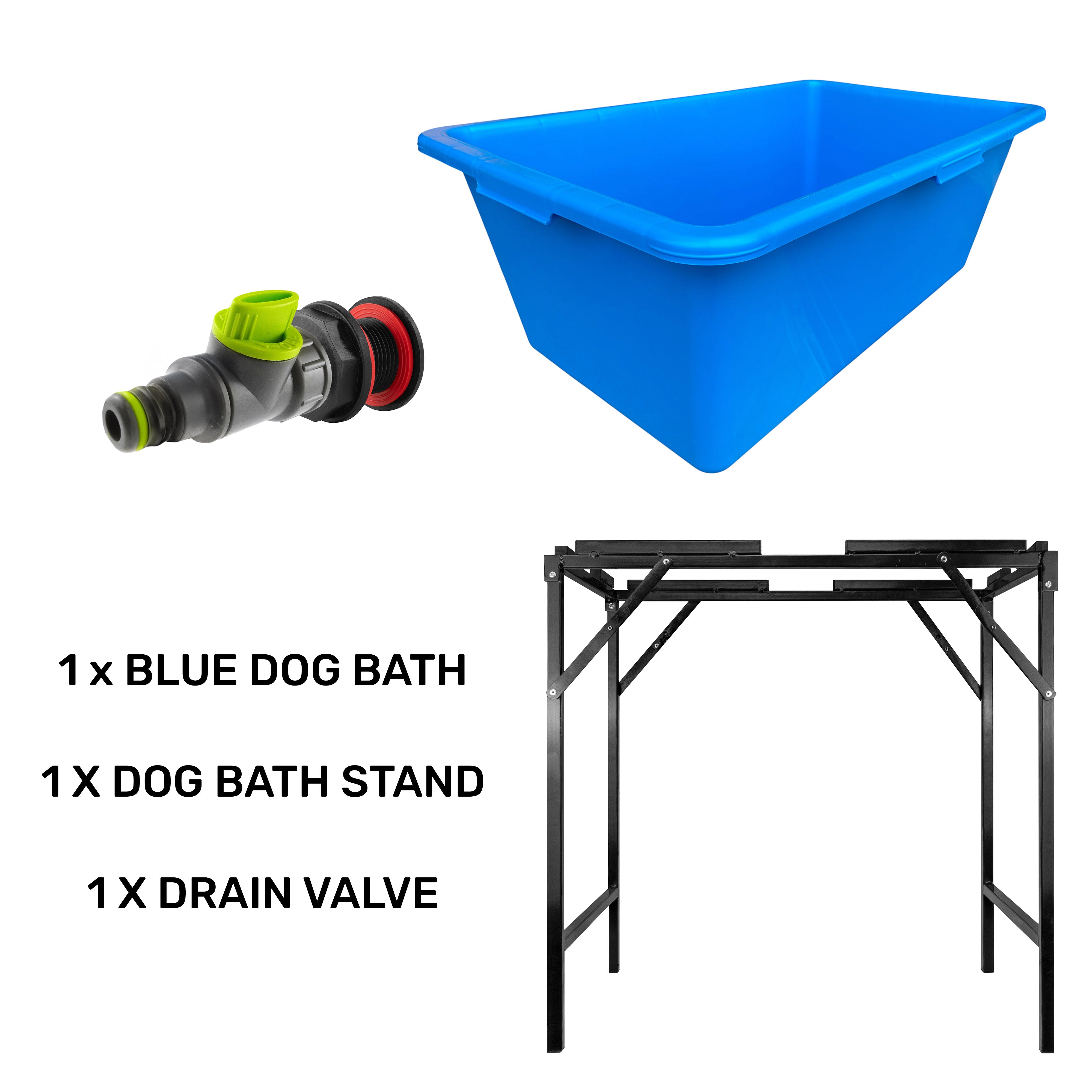 Blue Dog Bath with Drain Valve (Lime) and Stand