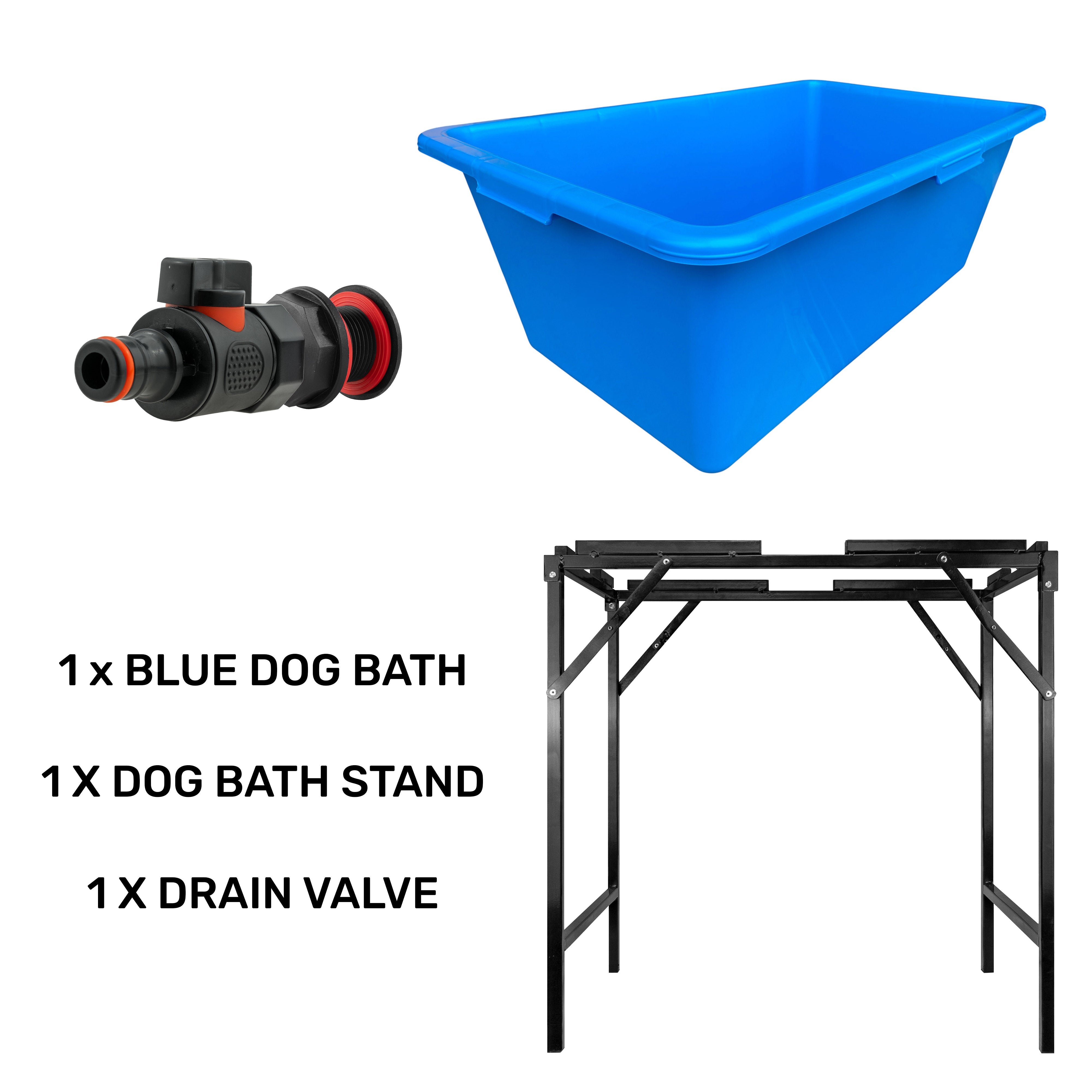 Blue Dog Bath with Drain Valve (Black) and Stand